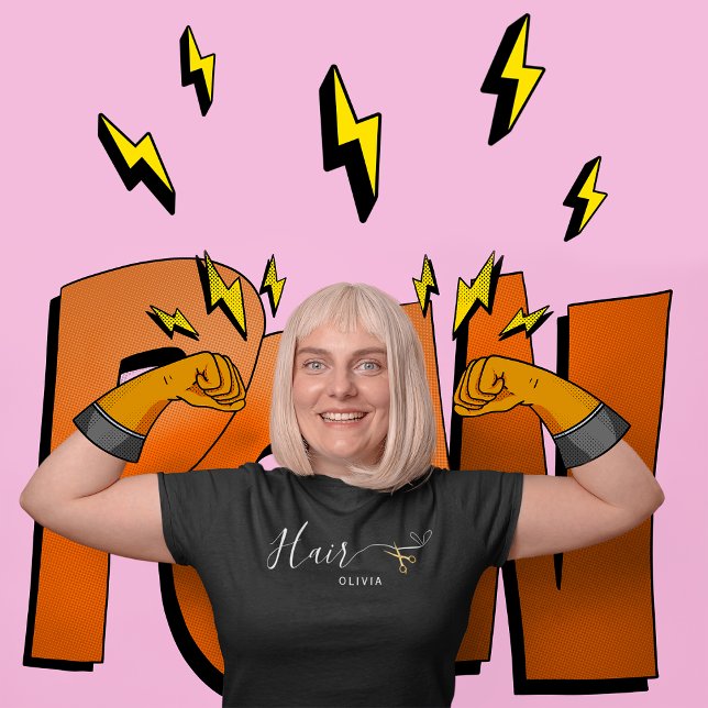 Camiseta Dourada tesoura pincelada Pia-Penteada Hairstylist (Criador carregado)