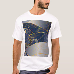 Camiseta Dourada Wave Lines, Abstrato Vintage.