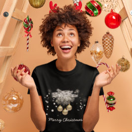 Camiseta Douradas bolas Prateadas Pinheiras Flocos de Neve