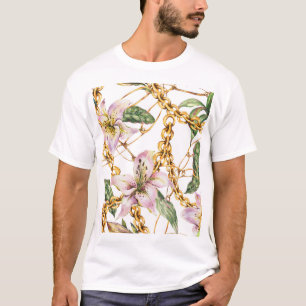 Camiseta Douradas Cadeias e Lírios Reais: Elegância Aquarel
