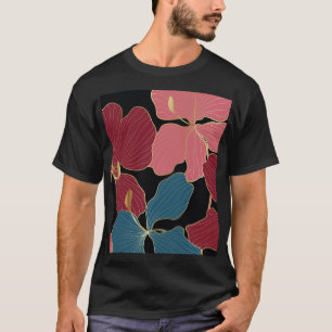 Camiseta Douradas orquídeas, elegante arte floral.