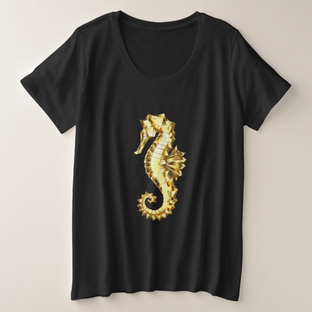 Camiseta Dourado Cavalo de Mar Poligonal (Frente do Design)