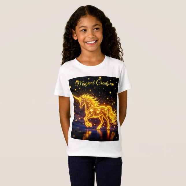 Camiseta Dourado conto de fadas de chifre de cavalo céu not (Frente Completa)