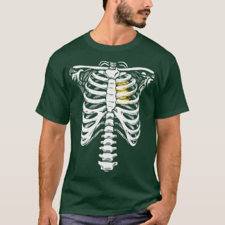 Camiseta Dourado Coração Esqueleto De Rib Cage Ama Coração