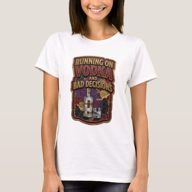 Camiseta Dourado da Moda CORRENDO COM VODCA E MAU JUIZO (Frente)
