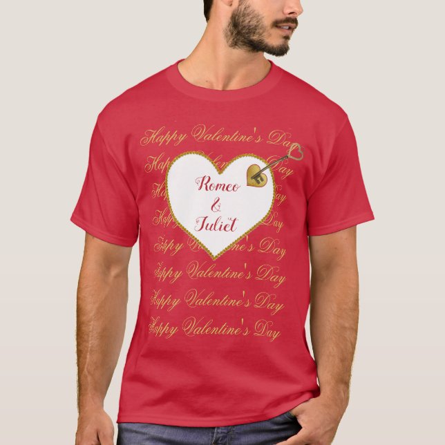 Camiseta Dourado Dia de os namorados Moderno Coração Vermel (Frente)