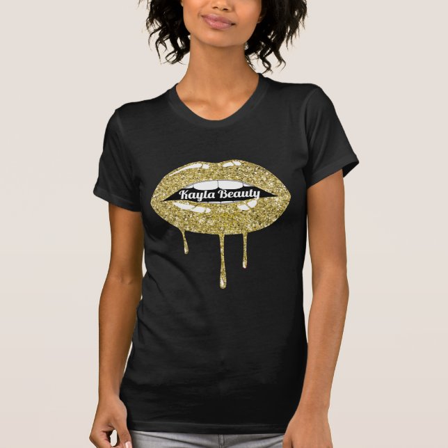 Camiseta Dourado Luxury Beleza Glam Glitter Drivers Lábios (Frente)