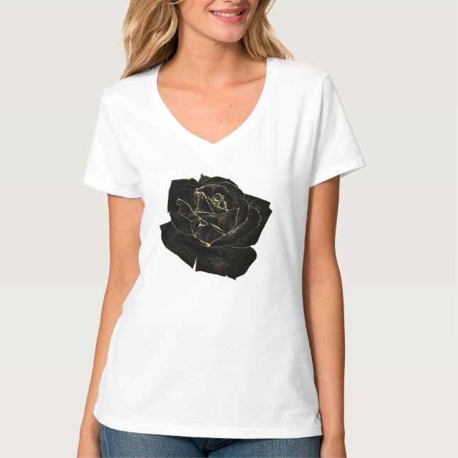 Camiseta Dourado Preto Glamouroso Rosa Elegante Sofisticado (Frente)