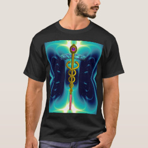 Camiseta DOURADO SÍMBOLO MÉDICO DO CADUEUS, Azul Turquesa T