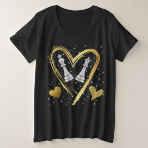 Camiseta Dourados Corações, Rei e Rainhas Peças de Xadrez