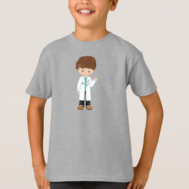 Camiseta Doutor, Casaco de laboratório, Medicina, Garoto Fo (Frente)
