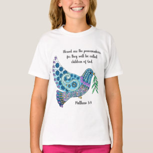 Camiseta Dove Colorida Versa sobre a paz (Matthew 5:9)