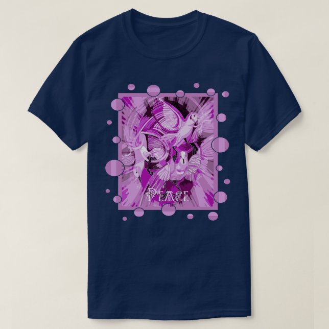 Camiseta Dove Com Texto De Paz Celta Em Toneladas Liláticas (Frente do Design)