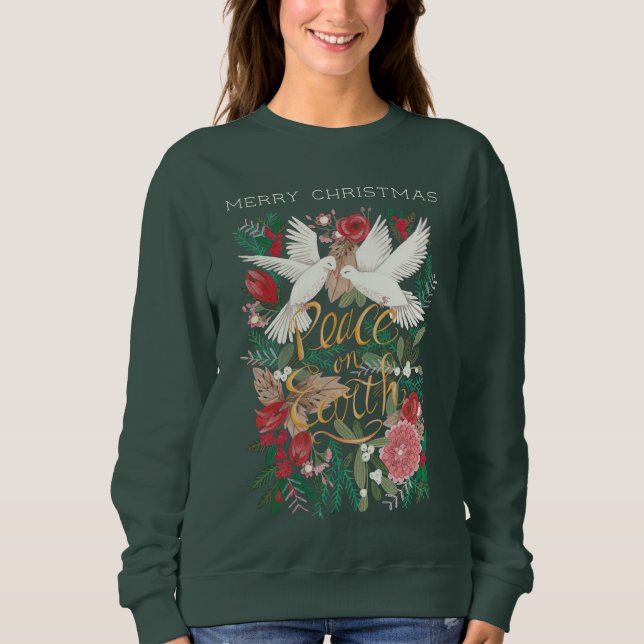 Camiseta Doves peace on Earth floral green (Frente)