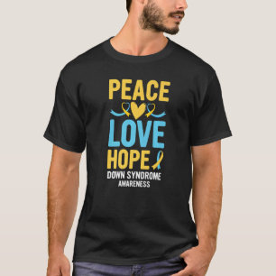 Camiseta Down Syndrome Awareness Peace Love Hope T21 Yellow