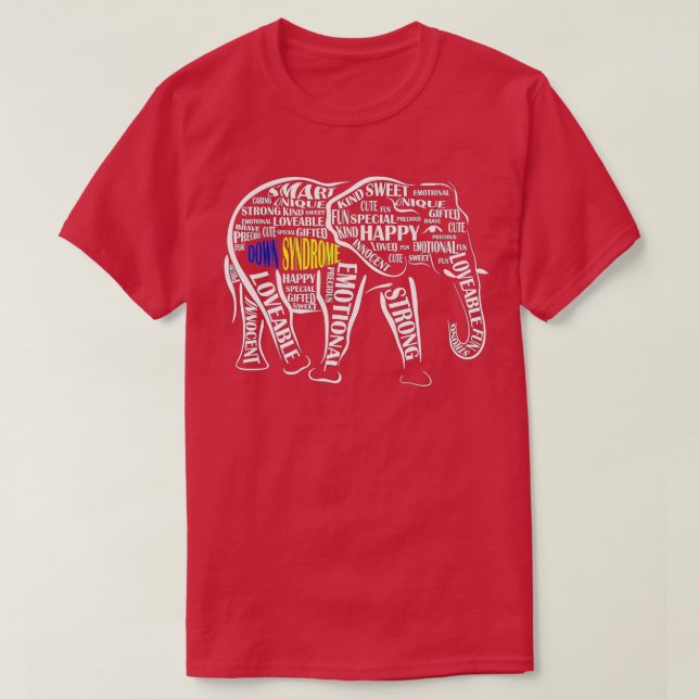 Camiseta Down Syndrome Awareness Word Art Elephant  (Frente do Design)