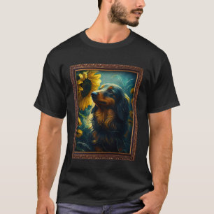 Camiseta Doxie Dachshund, De Longa Duração, Pintando Girass