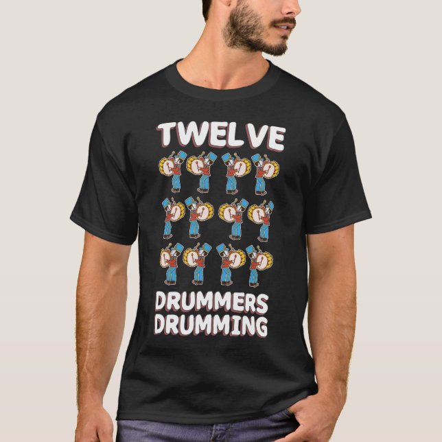 Camiseta Doze bateristas que rufam a canção um Natal de 12 (Frente)