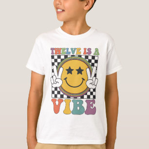 Camiseta Doze É Um 12º Aniversário Groovy Feliz 12 Anos de