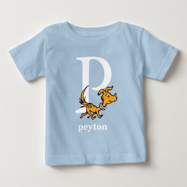 Camiseta Dr. Seuss ABC: Carta P - Branco | Adicione seu nom (Frente)