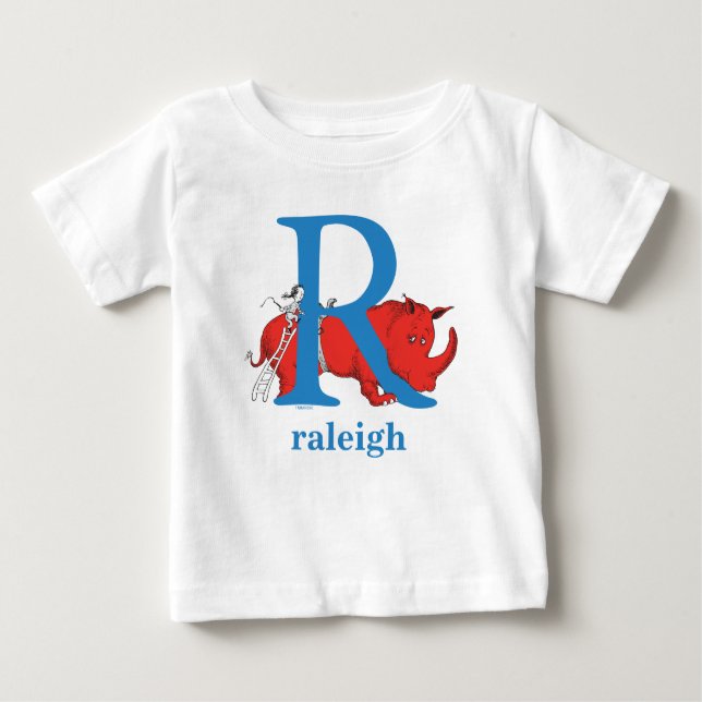 Camiseta Dr. Seuss ABC: Carta R - Azul | Adicione seu nome (Frente)