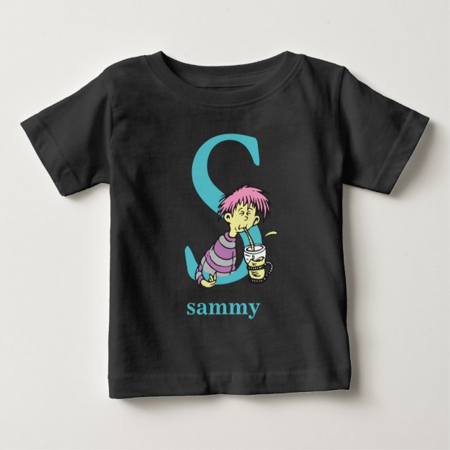 Camiseta Dr. Seuss ABC: Letra S - Azul | Adicione seu nome (Frente)