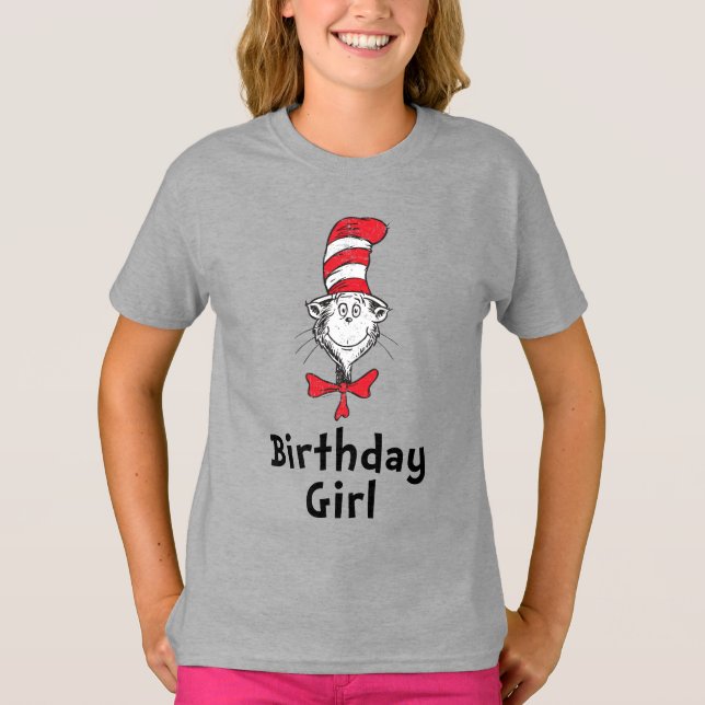 Camiseta Dr. Seuss Cat na Hat Birthday Girl (Frente)