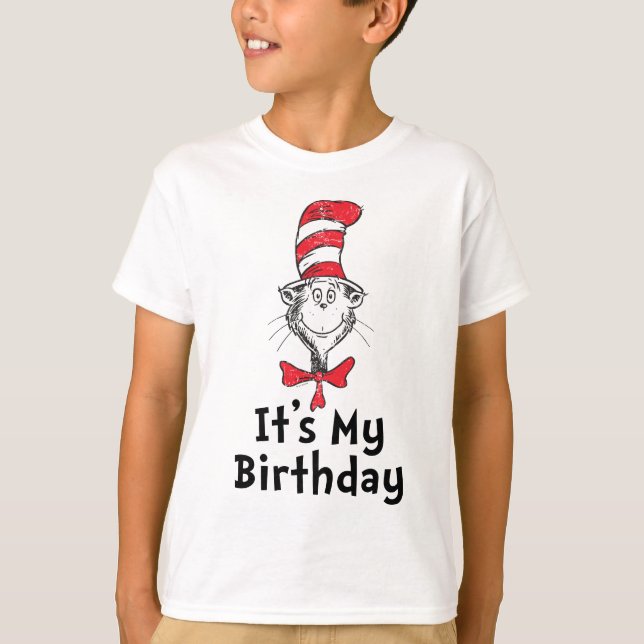 Camiseta Dr. Seuss Cat no Chapéu É Meu Aniversário (Frente)