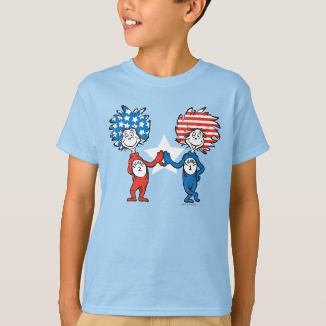 Camiseta Dr. Seuss | Coisa Um Dois Gráficos Patrióticos (Frente)