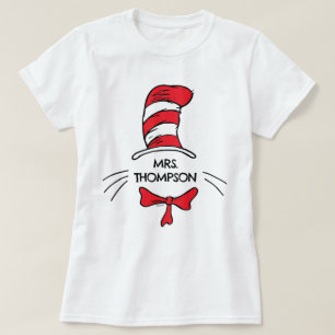 Camiseta Dr. Seuss Gato de Chapéu Nome Personalizado do P