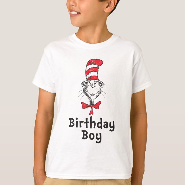 Camiseta Dr. Seuss Gato no Chapéu Menino de Aniversário (Frente)