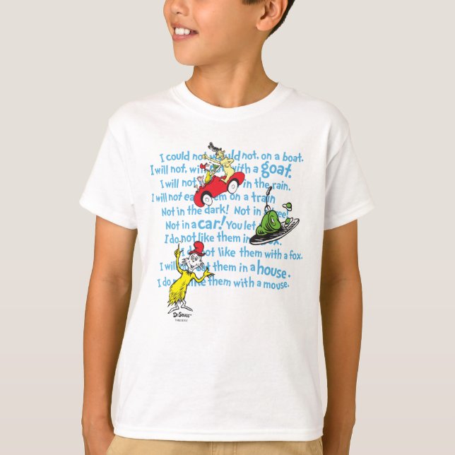 Camiseta Dr. Seuss | Ovos Verdes E Padrões De Histórias De  (Frente)