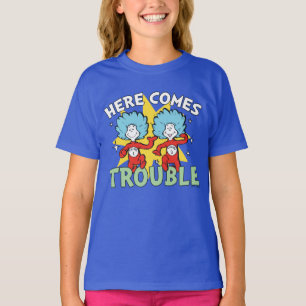 Camiseta Dr. Seuss   Uma Coisa Duas Aqui Vem Problemas
