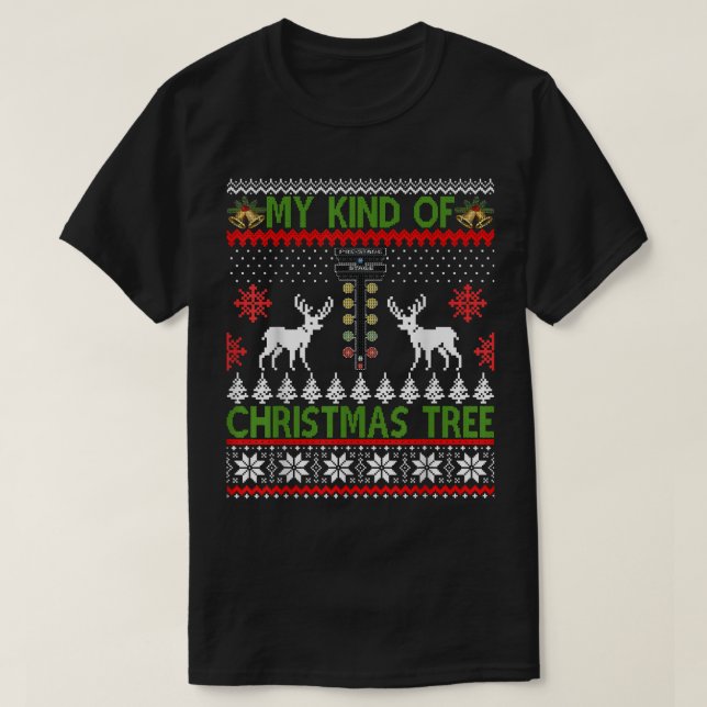 Camiseta Drag Racing Christmas Tree Ugly Xmas Sweater (Frente do Design)