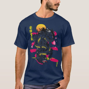 Camiseta Dragão Aestético Japonês Demon Otaku Sakura