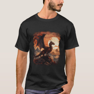 Camiseta Dragão Asiático Cerejeira Flor Montanha Laranja Su