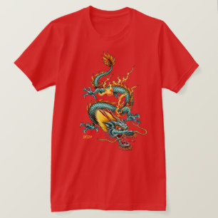 Camiseta Dragão Azul Da Prosperidade Chinesa Ano Novo