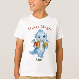 Camiseta Dragão Azul de Natal Mágico Alegre Personalizado C