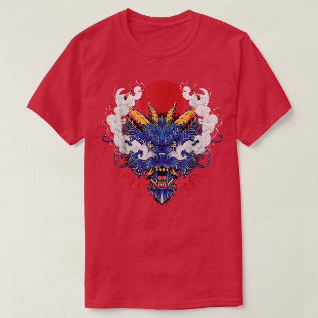 Camiseta Dragão Azul Místico Chinês Chefe Rei Japonês (Frente do Design)