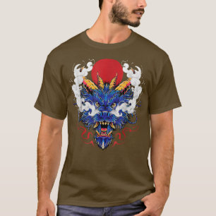 Camiseta Dragão Azul Místico Chinês Chefe Rei Japonês