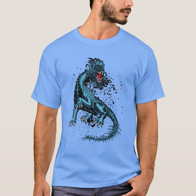 Camiseta Dragão Azul Zangado Com Cauda (Frente)