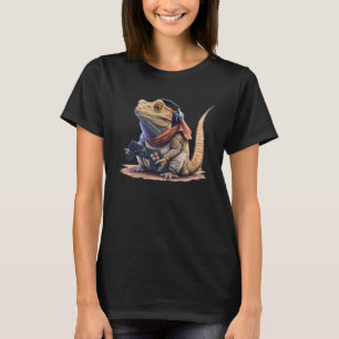 Camiseta Dragão-Barbudo Tocando Videos games Répteis lagart