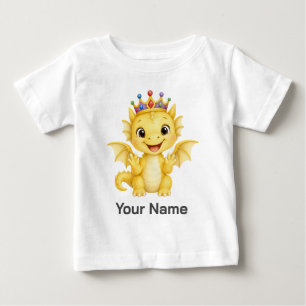 Camiseta Dragão Bebê Amarelo Personalizado Usando Coroa Cri