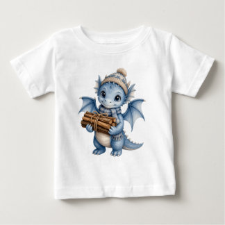 Camiseta Dragão Bebê Caprichoso de Inverno Carregando Madei