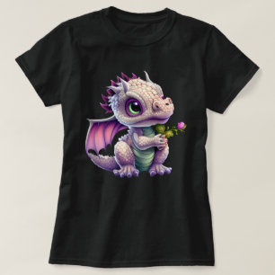 Camiseta Dragão-Bebê-Cute Segurando Um Gráfico Rosa