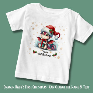 Camiseta Dragão Bebê + Flocos de Neve - Nome Primeiro Natal