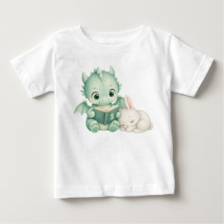 Camiseta Dragão Bebê Lendo Livro Aquarela Berçário Crianças