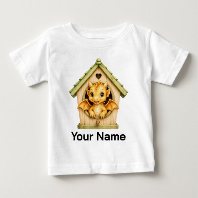 Camiseta Dragão Bebê Personalizado Espiando da Casa de Páss (Frente)