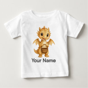 Camiseta Dragão Bebê Personalizado Segurando Cesta de Madei