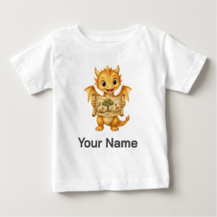 Camiseta Dragão Bebê Personalizado Segurando Pergaminho